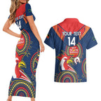 Custom NRL Roosters NAIDOC Week Couples Matching Short Sleeve Bodycon Dress and Hawaiian Shirt Keep The Fire Burning Indigenous Art