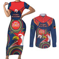 Custom NRL Roosters NAIDOC Week Couples Matching Short Sleeve Bodycon Dress and Long Sleeve Button Shirt Keep The Fire Burning Indigenous Art