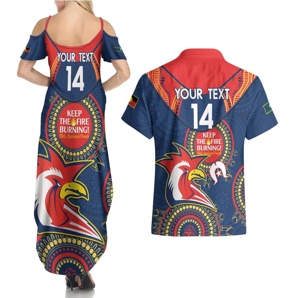 Custom NRL Roosters NAIDOC Week Couples Matching Summer Maxi Dress and Hawaiian Shirt Keep The Fire Burning Indigenous Art
