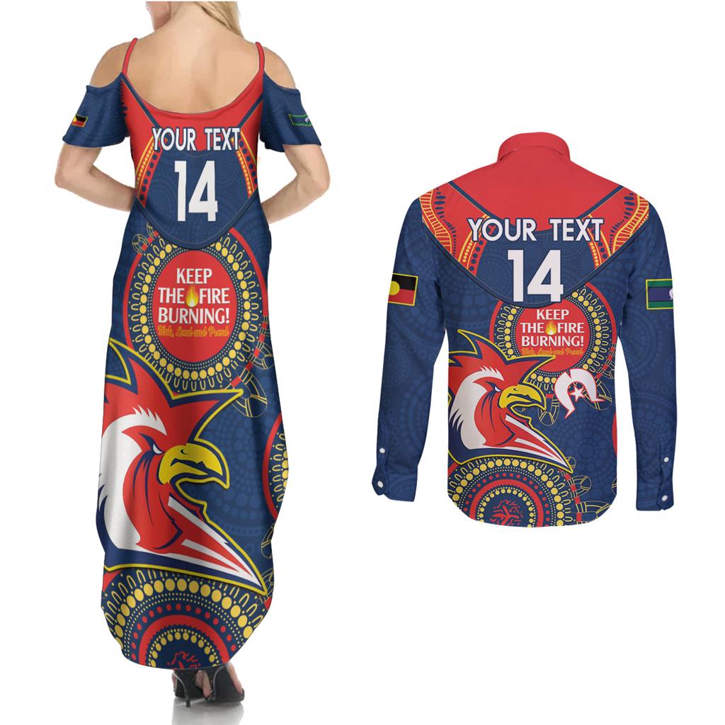 Custom NRL Roosters NAIDOC Week Couples Matching Summer Maxi Dress and Long Sleeve Button Shirt Keep The Fire Burning Indigenous Art