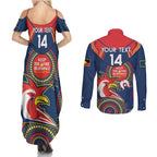 Custom NRL Roosters NAIDOC Week Couples Matching Summer Maxi Dress and Long Sleeve Button Shirt Keep The Fire Burning Indigenous Art