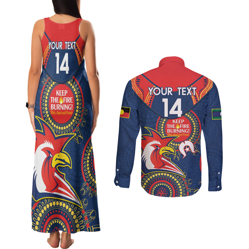 Custom NRL Roosters NAIDOC Week Couples Matching Tank Maxi Dress and Long Sleeve Button Shirt Keep The Fire Burning Indigenous Art