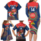 Custom NRL Roosters NAIDOC Week Family Matching Long Sleeve Bodycon Dress and Hawaiian Shirt Keep The Fire Burning Indigenous Art