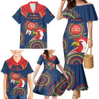 Custom NRL Roosters NAIDOC Week Family Matching Mermaid Dress and Hawaiian Shirt Keep The Fire Burning Indigenous Art
