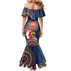 Custom NRL Roosters NAIDOC Week Family Matching Mermaid Dress and Hawaiian Shirt Keep The Fire Burning Indigenous Art