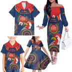 Custom NRL Roosters NAIDOC Week Family Matching Off The Shoulder Long Sleeve Dress and Hawaiian Shirt Keep The Fire Burning Indigenous Art