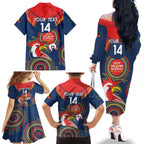 Custom NRL Roosters NAIDOC Week Family Matching Off The Shoulder Long Sleeve Dress and Hawaiian Shirt Keep The Fire Burning Indigenous Art