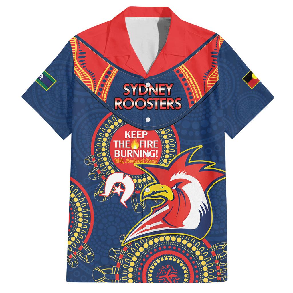 Custom NRL Roosters NAIDOC Week Family Matching Off Shoulder Maxi Dress and Hawaiian Shirt Keep The Fire Burning Indigenous Art