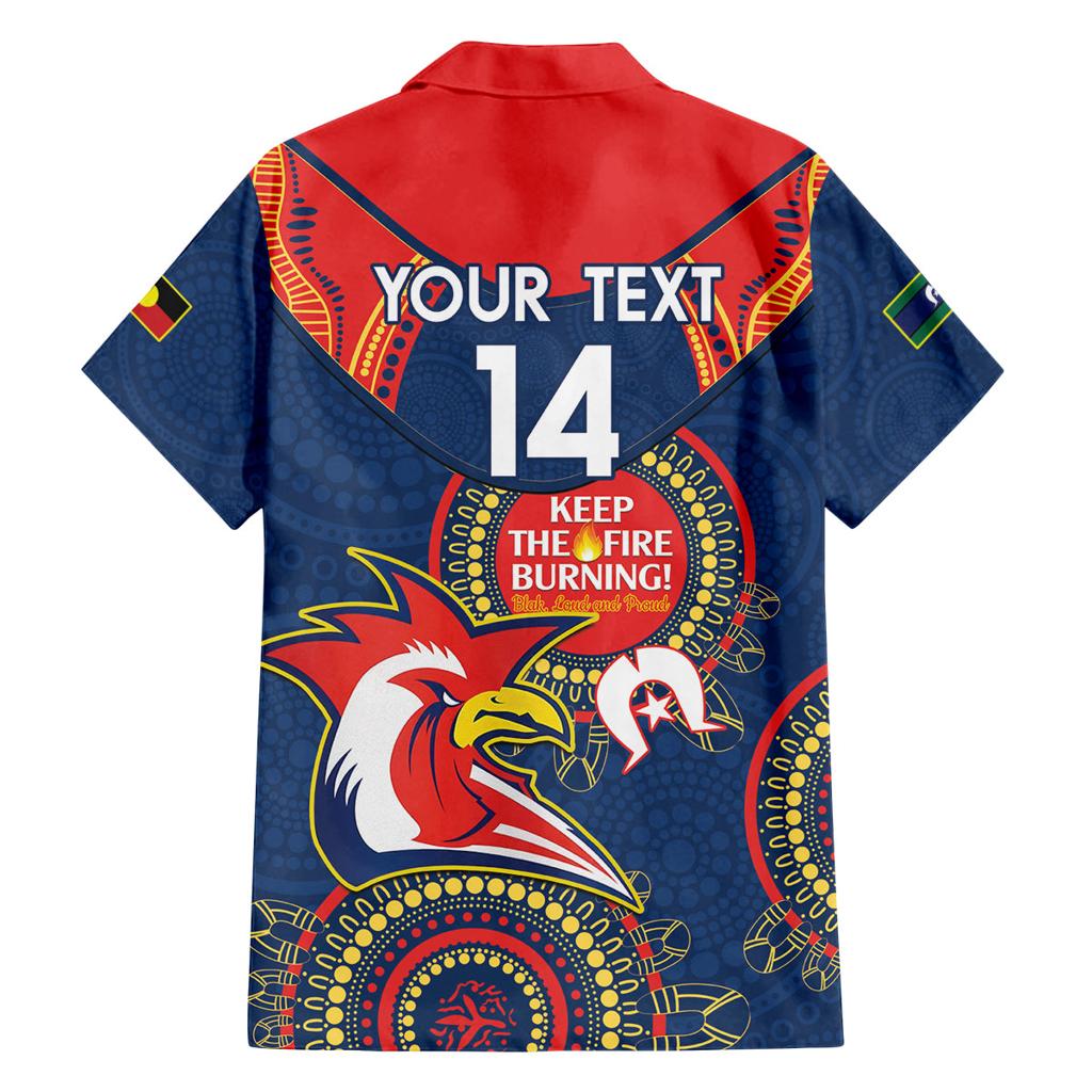 Custom NRL Roosters NAIDOC Week Family Matching Off Shoulder Maxi Dress and Hawaiian Shirt Keep The Fire Burning Indigenous Art