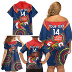 Custom NRL Roosters NAIDOC Week Family Matching Off Shoulder Short Dress and Hawaiian Shirt Keep The Fire Burning Indigenous Art