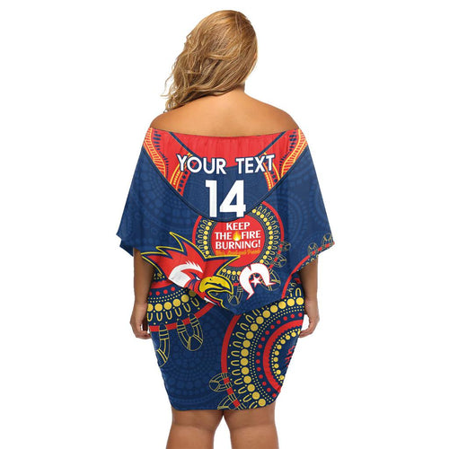 Custom NRL Roosters NAIDOC Week Family Matching Off Shoulder Short Dress and Hawaiian Shirt Keep The Fire Burning Indigenous Art