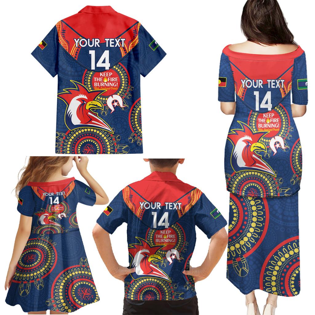 Custom NRL Roosters NAIDOC Week Family Matching Puletasi and Hawaiian Shirt Keep The Fire Burning Indigenous Art