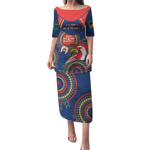 Custom NRL Roosters NAIDOC Week Family Matching Puletasi and Hawaiian Shirt Keep The Fire Burning Indigenous Art