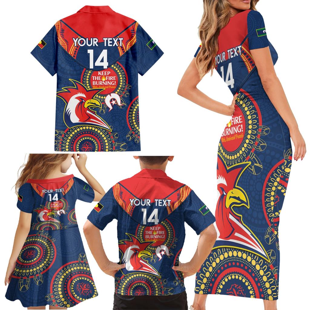 Custom NRL Roosters NAIDOC Week Family Matching Short Sleeve Bodycon Dress and Hawaiian Shirt Keep The Fire Burning Indigenous Art