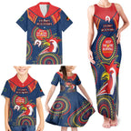Custom NRL Roosters NAIDOC Week Family Matching Tank Maxi Dress and Hawaiian Shirt Keep The Fire Burning Indigenous Art