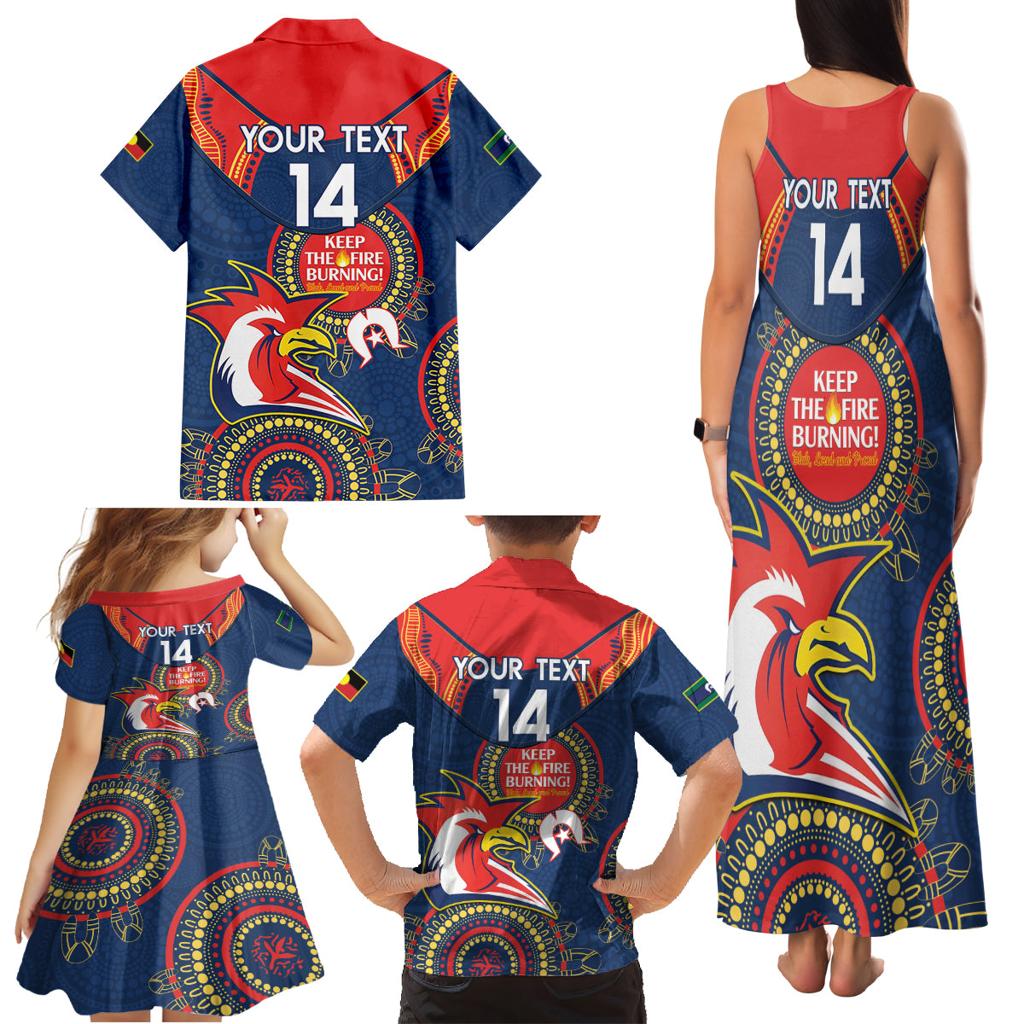Custom NRL Roosters NAIDOC Week Family Matching Tank Maxi Dress and Hawaiian Shirt Keep The Fire Burning Indigenous Art