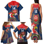 Custom NRL Roosters NAIDOC Week Family Matching Tank Maxi Dress and Hawaiian Shirt Keep The Fire Burning Indigenous Art
