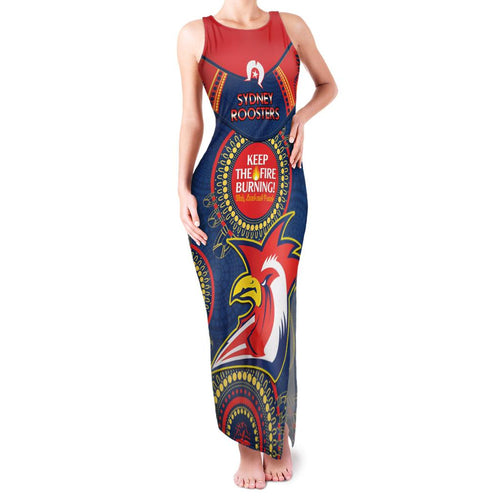 Custom NRL Roosters NAIDOC Week Family Matching Tank Maxi Dress and Hawaiian Shirt Keep The Fire Burning Indigenous Art