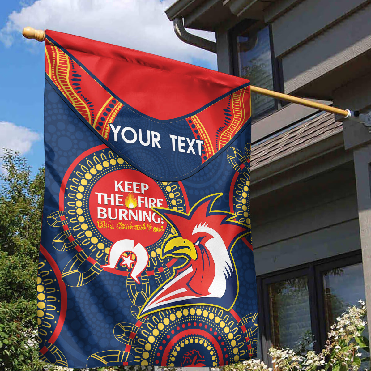 Custom NRL Roosters NAIDOC Week Garden Flag Keep The Fire Burning Indigenous Art