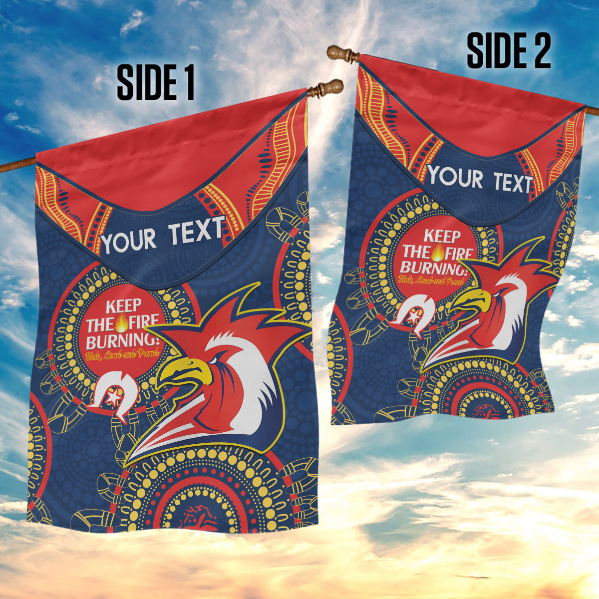 Custom NRL Roosters NAIDOC Week Garden Flag Keep The Fire Burning Indigenous Art