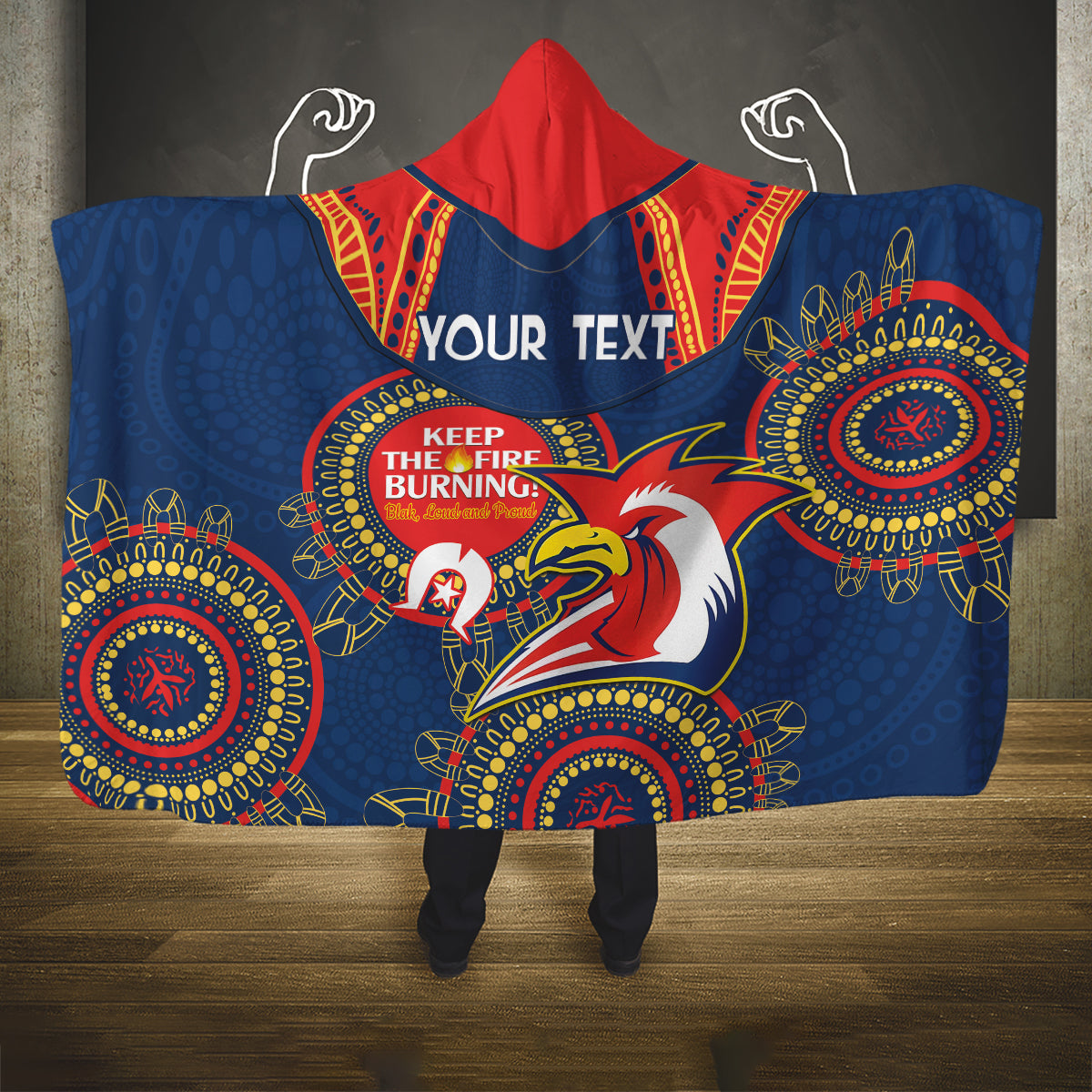 Custom NRL Roosters NAIDOC Week Hooded Blanket Keep The Fire Burning Indigenous Art