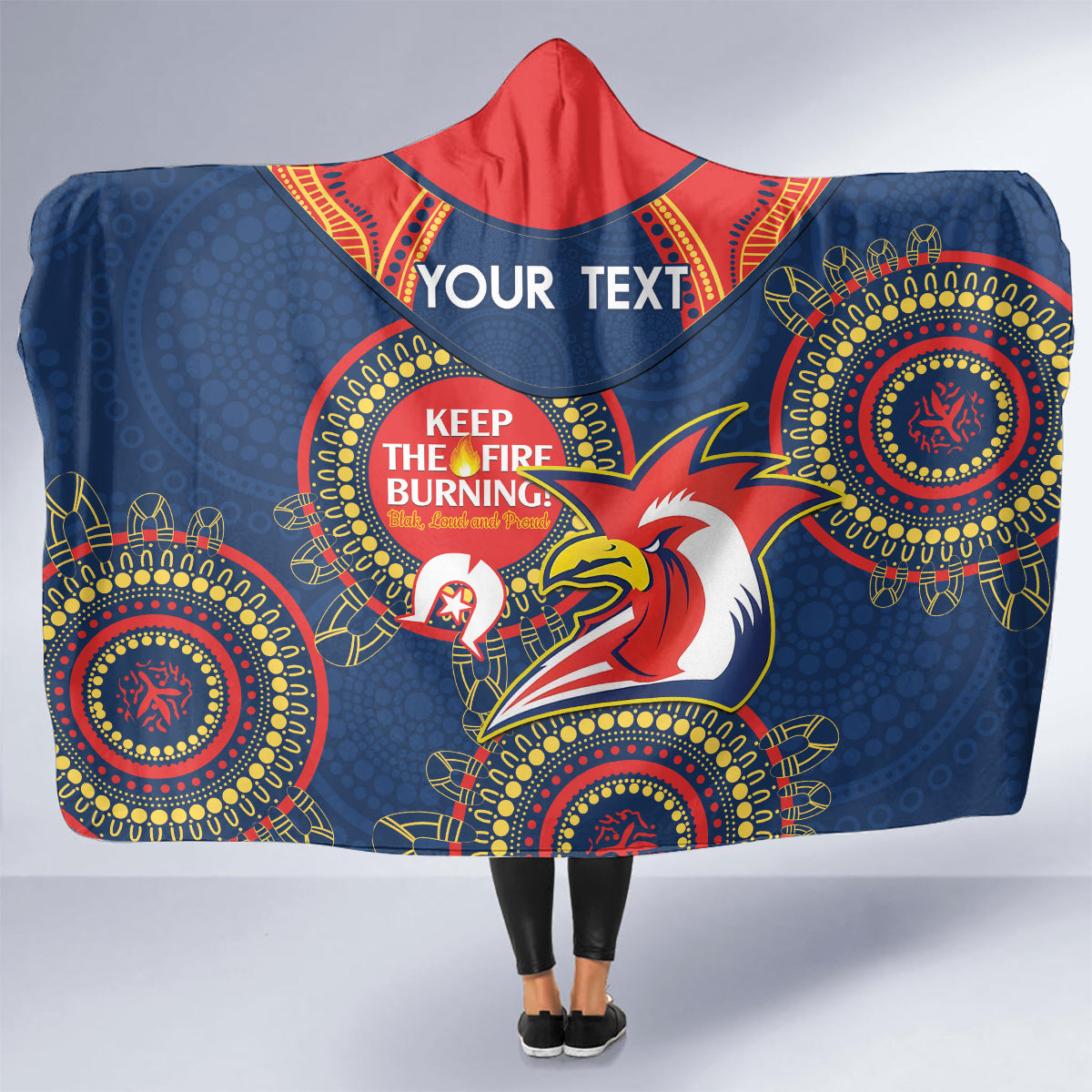 Custom NRL Roosters NAIDOC Week Hooded Blanket Keep The Fire Burning Indigenous Art