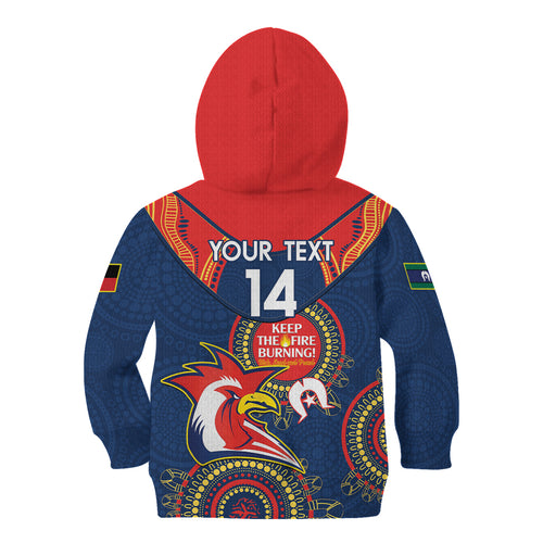 Custom NRL Roosters NAIDOC Week Kid Hoodie Keep The Fire Burning Indigenous Art