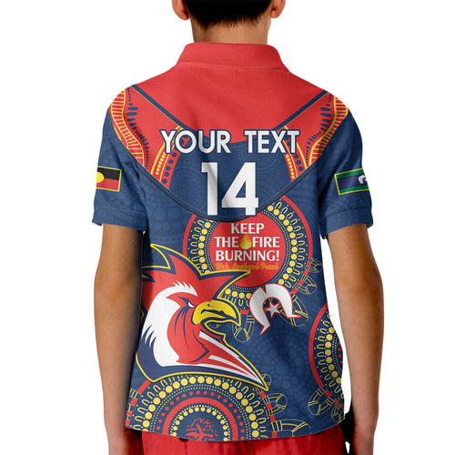 Custom NRL Roosters NAIDOC Week Kid Polo Shirt Keep The Fire Burning Indigenous Art