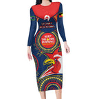Custom NRL Roosters NAIDOC Week Long Sleeve Bodycon Dress Keep The Fire Burning Indigenous Art