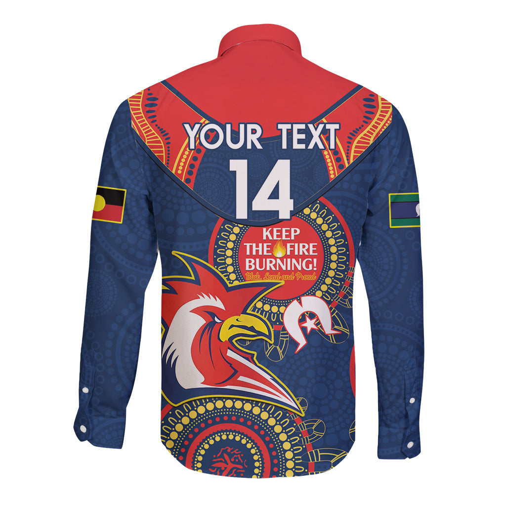Custom NRL Roosters NAIDOC Week Long Sleeve Button Shirt Keep The Fire Burning Indigenous Art