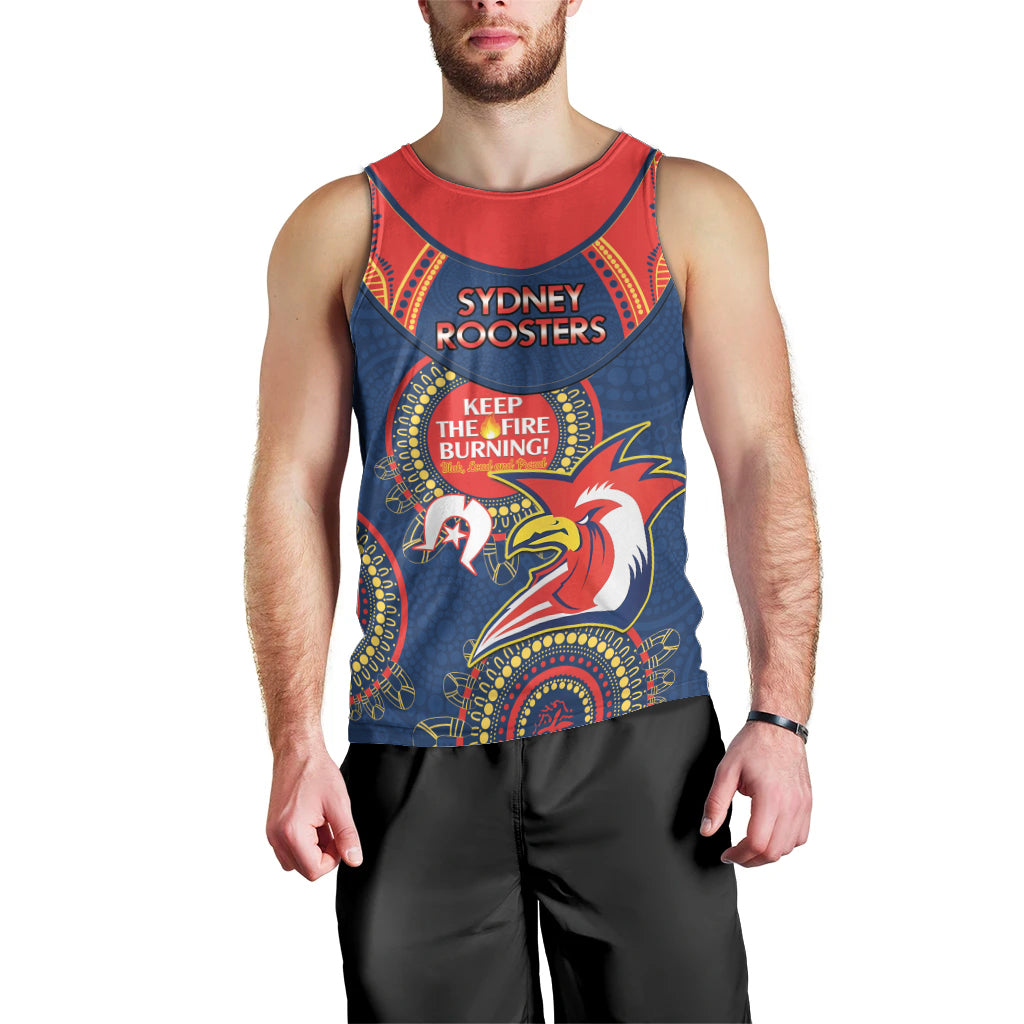 Custom NRL Roosters NAIDOC Week Men Tank Top Keep The Fire Burning Indigenous Art