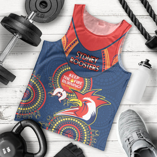 Custom NRL Roosters NAIDOC Week Men Tank Top Keep The Fire Burning Indigenous Art
