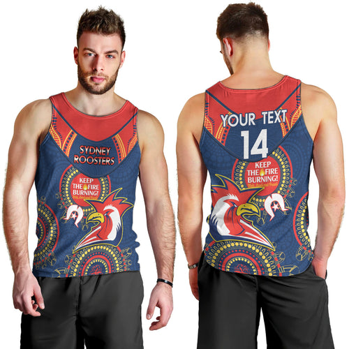 Custom NRL Roosters NAIDOC Week Men Tank Top Keep The Fire Burning Indigenous Art