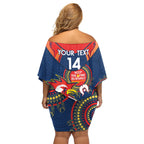 Custom NRL Roosters NAIDOC Week Off Shoulder Short Dress Keep The Fire Burning Indigenous Art