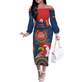 Custom NRL Roosters NAIDOC Week Off The Shoulder Long Sleeve Dress Keep The Fire Burning Indigenous Art