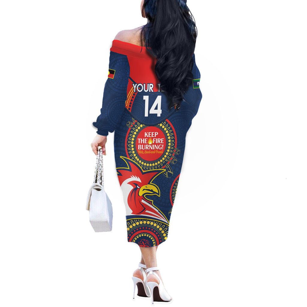 Custom NRL Roosters NAIDOC Week Off The Shoulder Long Sleeve Dress Keep The Fire Burning Indigenous Art