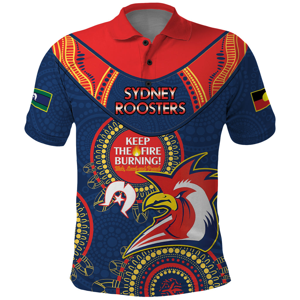 Custom NRL Roosters NAIDOC Week Polo Shirt Keep The Fire Burning Indigenous Art