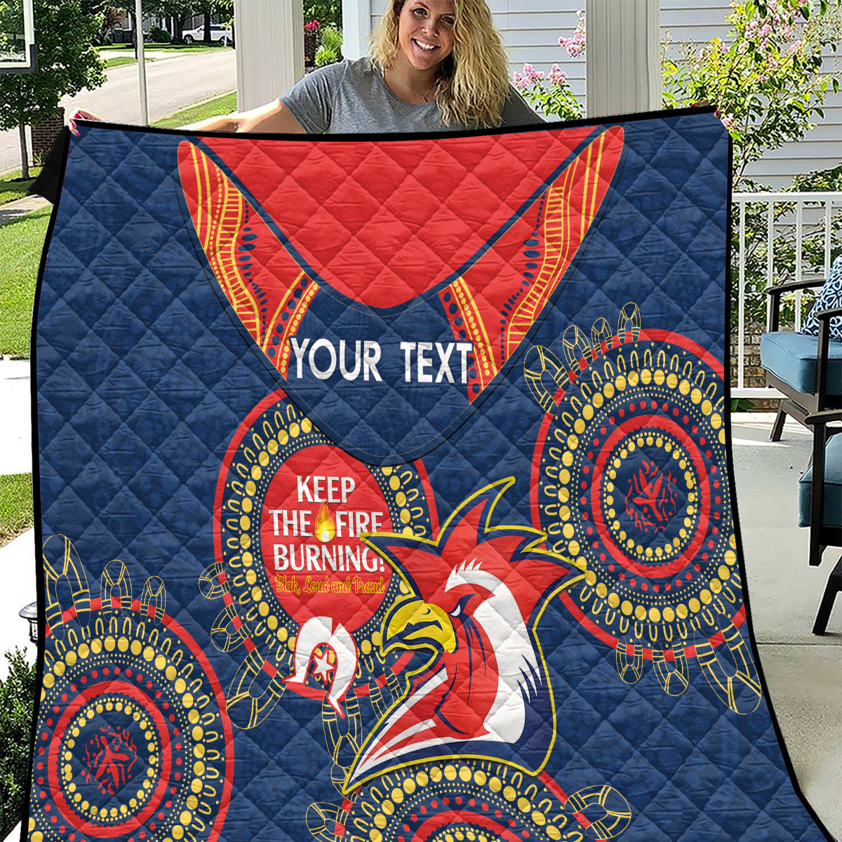 Custom NRL Roosters NAIDOC Week Quilt Keep The Fire Burning Indigenous Art