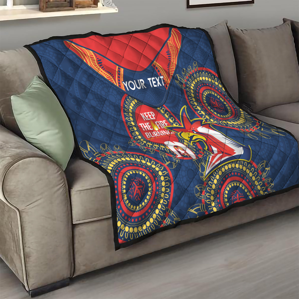 Custom NRL Roosters NAIDOC Week Quilt Keep The Fire Burning Indigenous Art