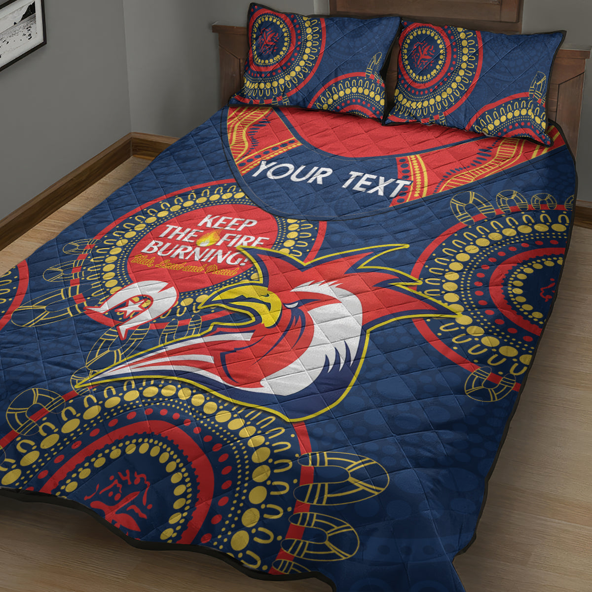 Custom NRL Roosters NAIDOC Week Quilt Bed Set Keep The Fire Burning Indigenous Art