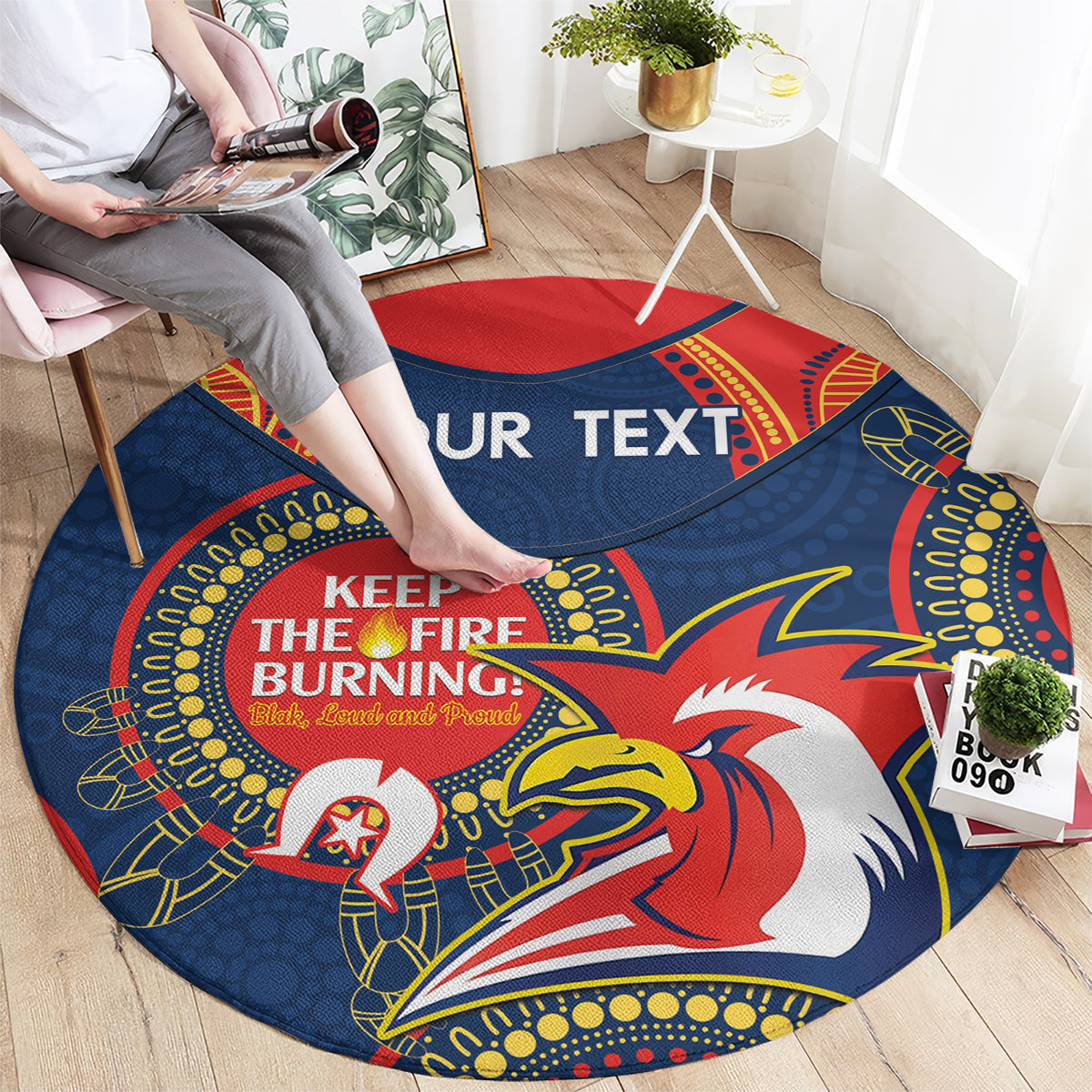 Custom NRL Roosters NAIDOC Week Round Carpet Keep The Fire Burning Indigenous Art