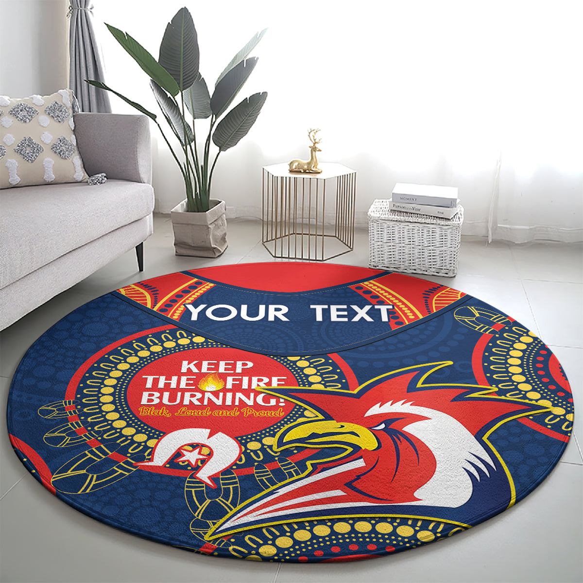 Custom NRL Roosters NAIDOC Week Round Carpet Keep The Fire Burning Indigenous Art