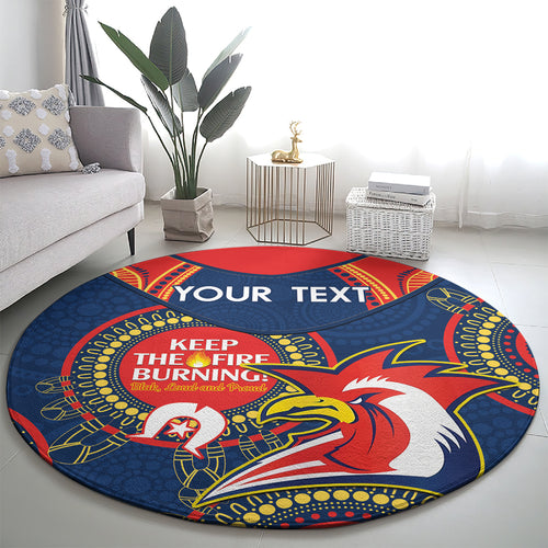 Custom NRL Roosters NAIDOC Week Round Carpet Keep The Fire Burning Indigenous Art