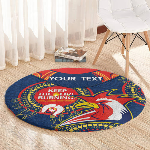 Custom NRL Roosters NAIDOC Week Round Carpet Keep The Fire Burning Indigenous Art
