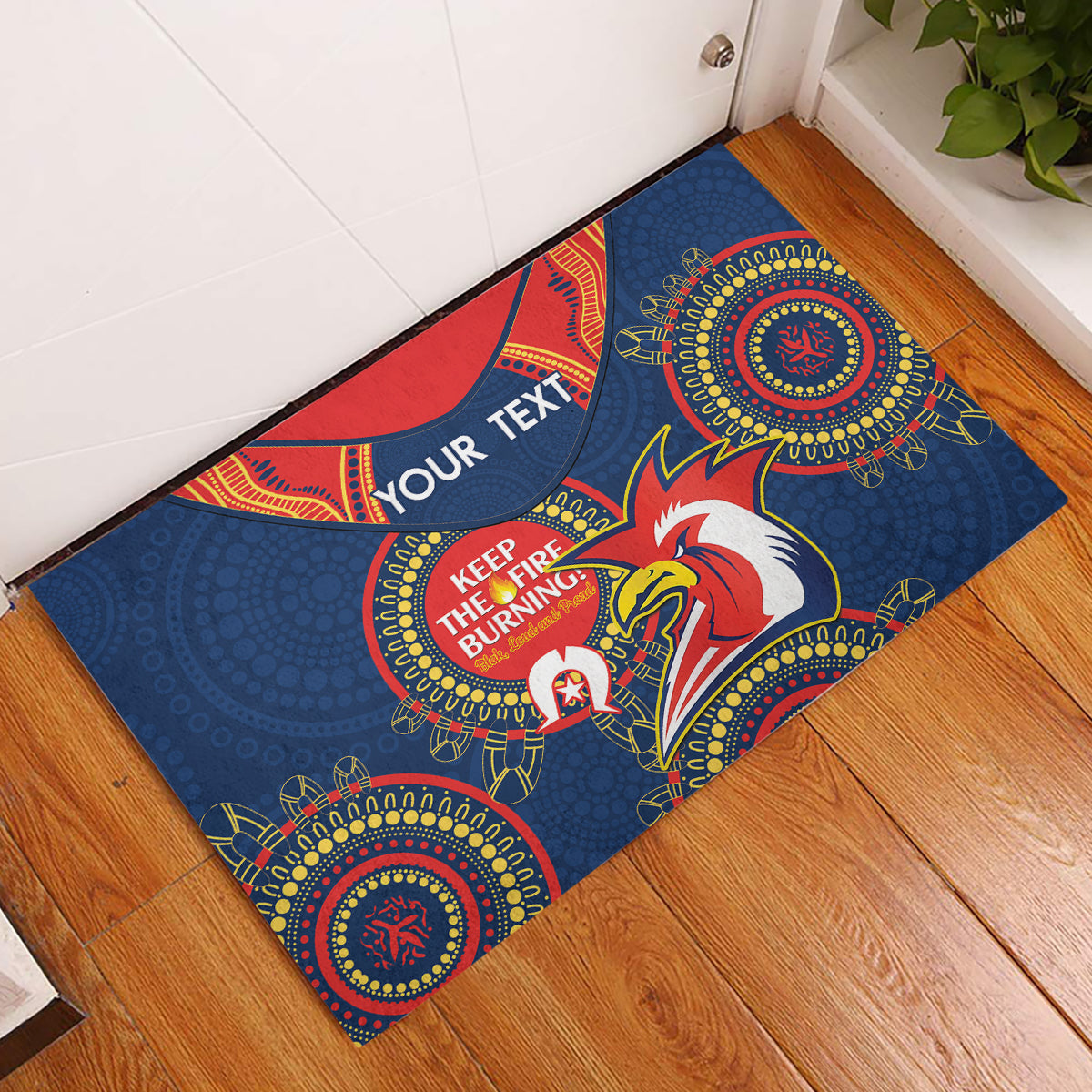 Custom NRL Roosters NAIDOC Week Rubber Doormat Keep The Fire Burning Indigenous Art