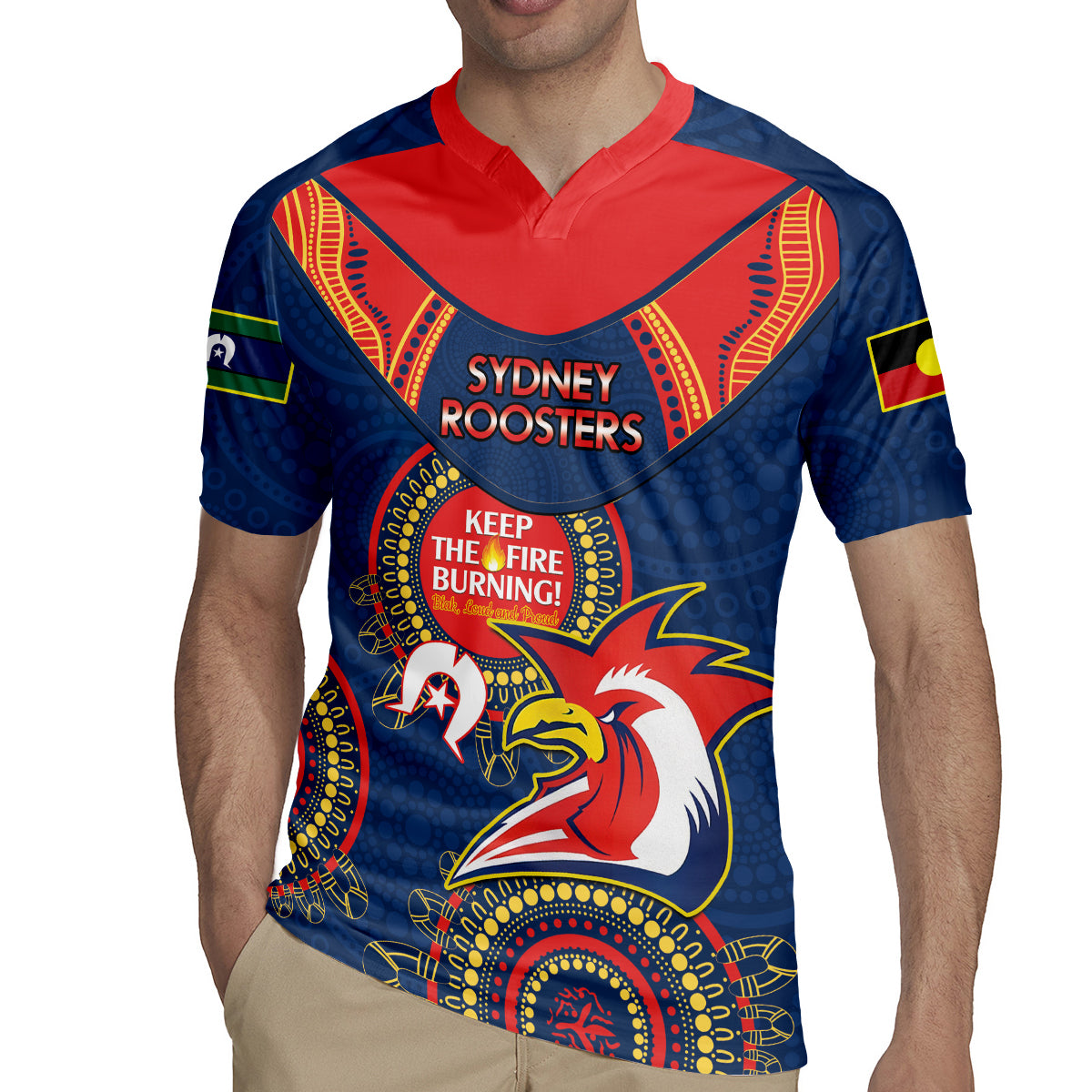 Custom NRL Roosters NAIDOC Week Rugby Jersey Keep The Fire Burning Indigenous Art