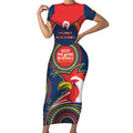 Custom NRL Roosters NAIDOC Week Short Sleeve Bodycon Dress Keep The Fire Burning Indigenous Art