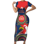 Custom NRL Roosters NAIDOC Week Short Sleeve Bodycon Dress Keep The Fire Burning Indigenous Art