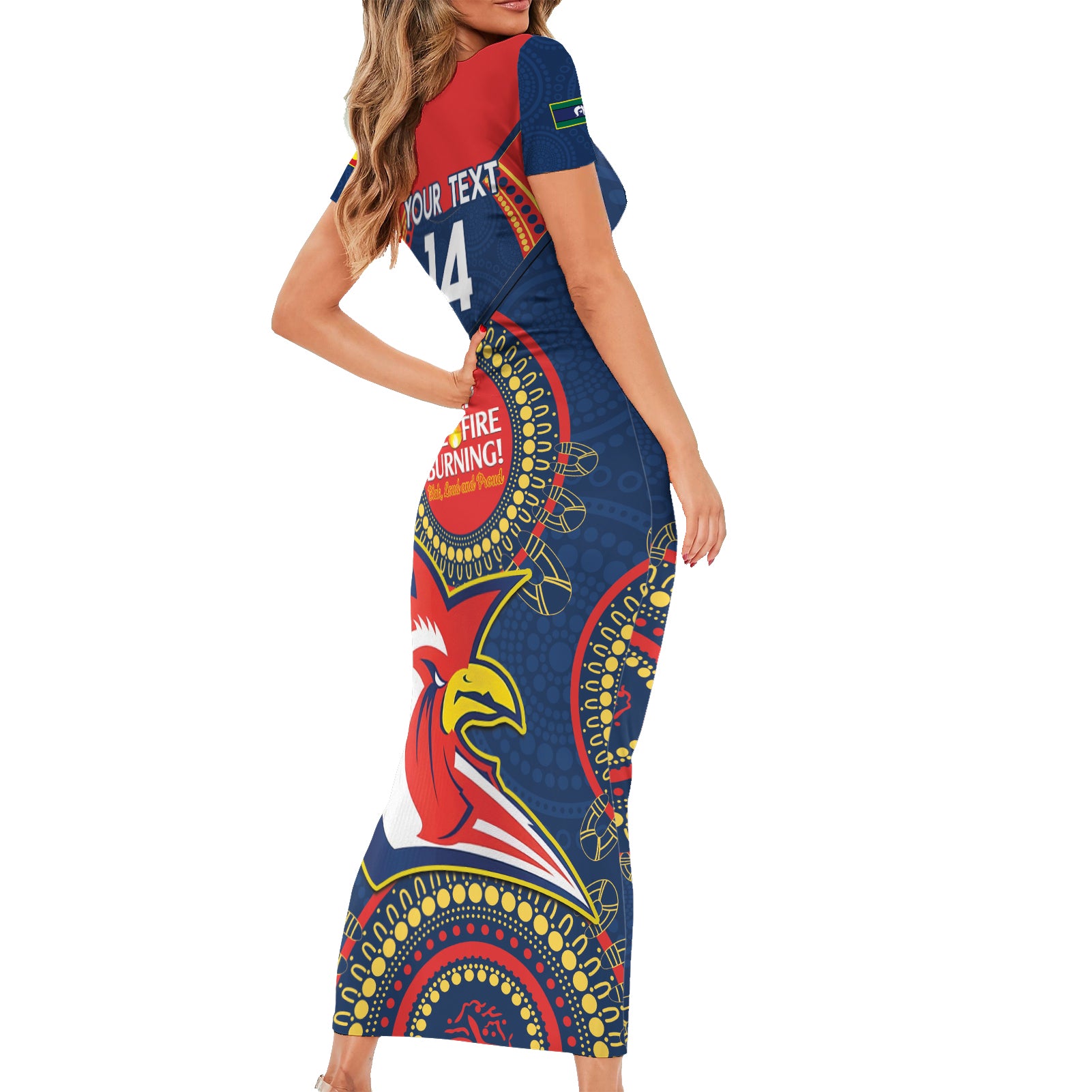 Custom NRL Roosters NAIDOC Week Short Sleeve Bodycon Dress Keep The Fire Burning Indigenous Art