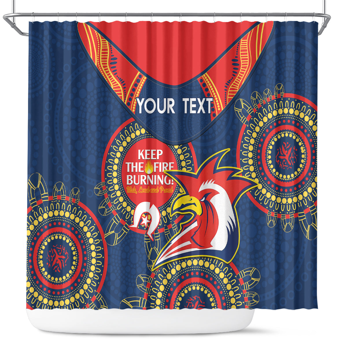 Custom NRL Roosters NAIDOC Week Shower Curtain Keep The Fire Burning Indigenous Art